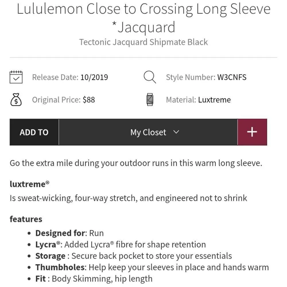 Lululemon Close To Crossing Long sleeve With Tulip Hem Tectonic Blue Jacquard S